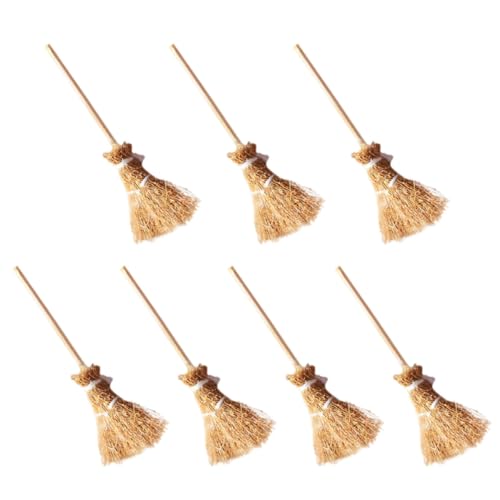 SUPVOX 7 Stück Mini-Besen-Modell Mini-bastelbesen Party Reinigung Gartenbesen Im Freien Mini - Hexenbesen Hexen Zubehör Mini-besenstiel Kehrmaschinen Klein Mini Möbel Buche Khaki von Supvox