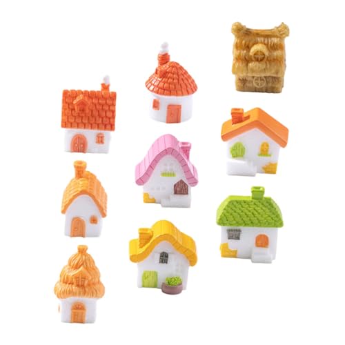 SUPVOX 9 Stück Teiliges Miniaturhaus aus Resin Handgefertigte Vintage Landhaus-Figuren mit Strohdach für DIY Mikrolandschaften Bonsai Feengärten Kompakte Dekoration für Pflanzen und von Supvox