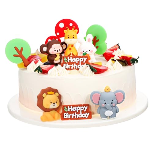 SUPVOX Animal Cake Toppers mit Waldtieren aus Weichem Teiliges Shower Dekorationsset mit Elefant Affe Giraffe Kaninchen und Pilzen Wiederverwendbare Tortendeko für Geburtstag und Jungle von Supvox
