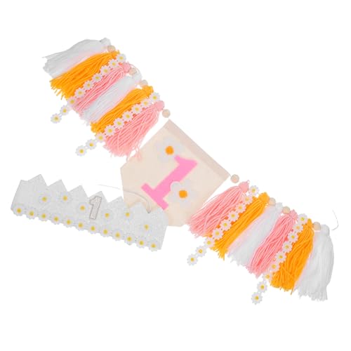 SUPVOX Boho Hochstuhl-banner mit Daisy-motiv Wiederverwendbare Geburtstagskrone und Quasten Blumige Partydekoration für Junge Mädchen Ersten Geburtstag Vielseitiges für von Supvox
