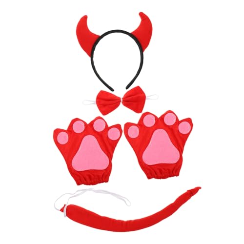SUPVOX Cattle Horn Headband Set mit Schleife und Handschuhen Einzigartiges Kuh Kostüm für Halloween Kinderparty Cosplay und Bühnenauftritte Wiederverwendbar und Komfortabel von Supvox