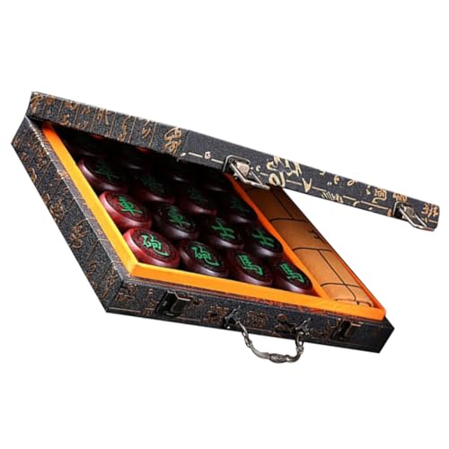 SUPVOX Chinesisches Schachset aus Holz Langlebiges Material Klappbares Schachbrett Sichere Kanten für Erwachsene und Familien Faltbarem Leder Schachmatte für Spielspaß Zuhause von Supvox