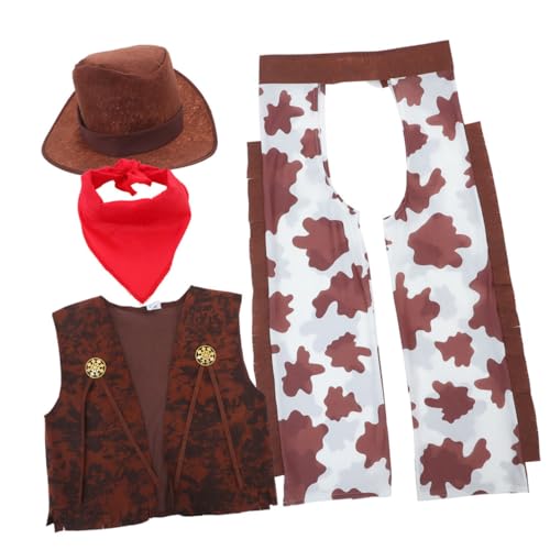 Supvox Cowboy Kostüm Set für Jungen Halloween Westernhut Bandana Weste Komfortables Material Einzigartiges Design Komplettes Outfit für Karneval Cosplay Party von Supvox
