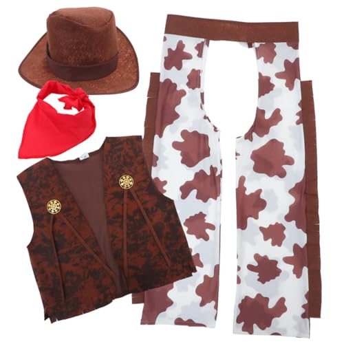 Supvox Cowboy Kostüm Set für Jungen mit Hut Bandana Weste Teiliges Western Outfit Westernwear für Halloween Geburtstag Mottoparty Verkleidung von Supvox