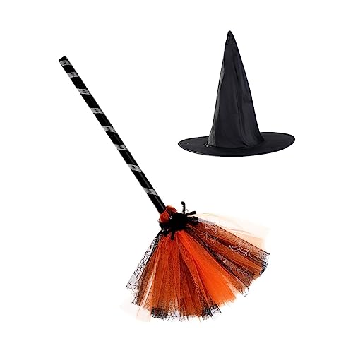 SUPVOX Hexenhut und Besen Set Halloween Hexenhut Cosplay Zubehör Leichtes Langlebiges Material Wiederverwendbar für Halloween Party Kostüm und Foto Requisiten Teiliges Hexen Kostüm Set von Supvox