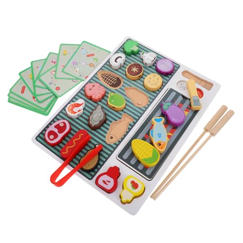 SUPVOX Holz BBQ Grill Spielset Realistische Grill Simulation mit Holzspielzeug Fördert Kreativität und Feinmotorik Sicher und Detailreich Kochspielzeug für Kleinkinder von Supvox