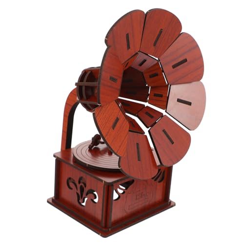SUPVOX Holzpuzzle Vintage Gramophon DIY Kreatives Lernspielzeug Konzentration und Hand Auge Koordination Retro Dekoration für Kinderzimmer von Supvox