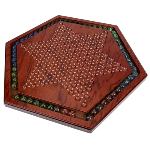 SUPVOX Holzspielbrett Hexagon Chinese Checkers Lernspiel für Familien Natürliches Holz mit Robusten Glasmurmeln Fördert Hand Auge Koordination und Problemlösung für Indoor Spielspaß von Supvox