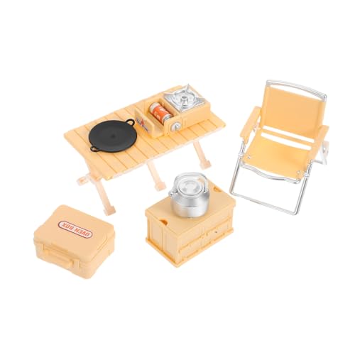 SUPVOX Kinderspiel Camping Set Teilig Miniatur Outdoor Spielküche mit Klappstuhl Picknicktisch Kassette Ofen Zubehör für Jungen Mädchen Gelb von Supvox