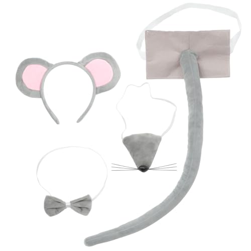 Supvox Mäuse Kostüm Set Teilig Mausohren Stirnband Nasenspitze Filzschwanz Party Tier Kopfbedeckung Cosplay Zubehör für Halloween Karneval Fasching von Supvox