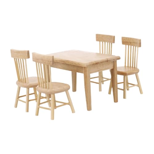 SUPVOX Maßstab Miniatur Eichenholz Esstisch und Stühle Beige DIY Deko Fotorequisite von Supvox