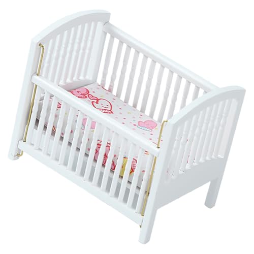SUPVOX Mini Cot Miniature Babybett Babybett Holzspielzeug Bett Babybett : Mini Babybett Weiß Miniatur-Puppenkrippe puppenhaus Wohnzimmer möbel Holzpuppenhausmöbel Birke von Supvox