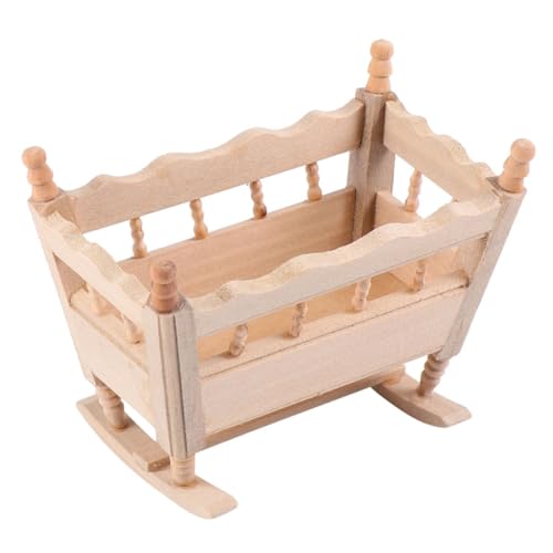 SUPVOX Mini Holz Schaukelwiege Modell Handgefertigte Puppenhaus Deko Naturbelassenes Miniatur Babybett Sicher und Realistisch als Foto Requisite und Kinderzimmer Accessoire von Supvox