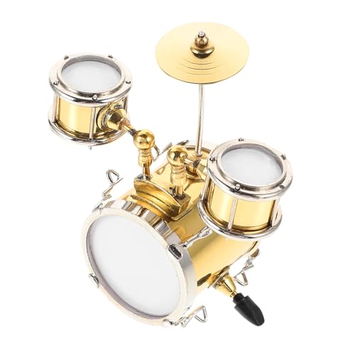 SUPVOX Mini Jazz Schlagzeug Modell Goldfarbene Puppenhaus Deko Miniatur Trommel aus Hochwertigem Material Realistisches Musikinstrument für Wohn und Bürodekoration von Supvox