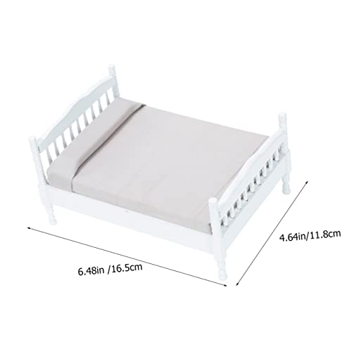 SUPVOX Mini-Schlafzimmerbett Puppenbett Simulationsbett Bettmodelle Puppenmöbel Puppen-Doppelbett Stoff Grau von Supvox