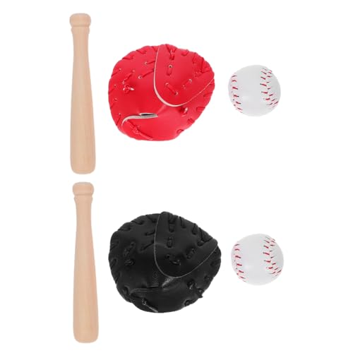 SUPVOX Miniatur Baseball Modell Set mit Handschuh Schläger und Ball Detailgetreues Puppenhaus Sichere Miniatur Sport Accessoires für Tiny House Gestaltung Teiliges Set Schwarz und Rot von Supvox