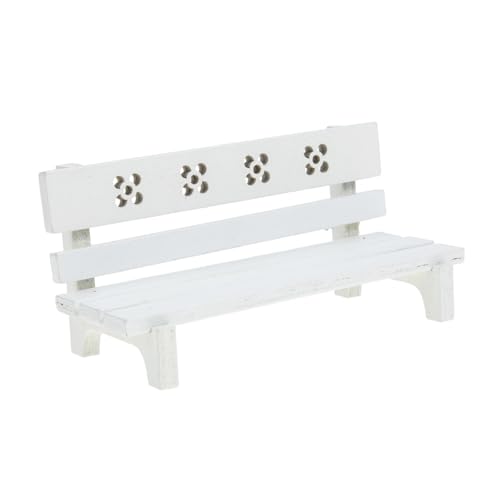 SUPVOX Miniatur Gartenbank aus Holz Retro Stil Weiße Miniatur Sitzbank Puppenhaus Deko Mini Haus Zubehör Dekorative Tischdeko für Mini Garten und Wohnraum von Supvox