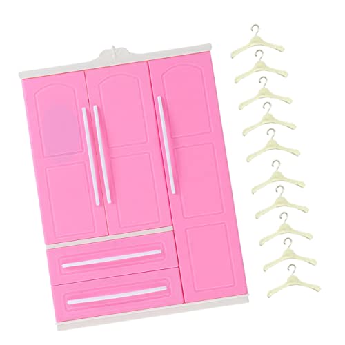 SUPVOX Miniatur Puppen Kleiderschrank mit Mini Kleiderbügeln Puppenmöbel Schrank mit Türen und Praktischer Aufbewahrungs und Dekorationsschrank für Puppenhaus von Supvox