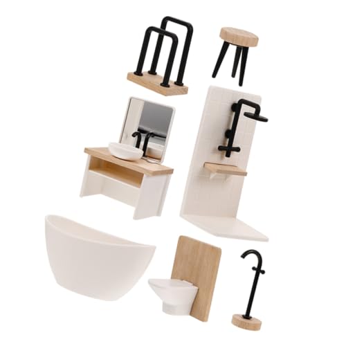 SUPVOX Miniatur Puppenhaus Badezimmer Set Zubehör aus Kunststoff und Holz Stabiles Sicheres Badezimmermöbel Set für Realistische Puppenhaus Dekoration von Supvox
