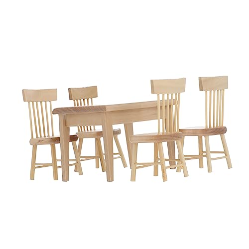 SUPVOX Miniatur Puppenhaus Möbel Set Teilig Miniatur Holztisch und Sessel aus Hochwertiger Eiche Realistische Mini Esszimmermöbel Dekoration für Sammler von Supvox