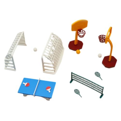 SUPVOX Miniatur Puppenhaus Sportset Basketballkorb und Tischtennismodell Stabiles Sicheres Design Realistische Miniatur als Puppenhaus Zubehör für Kinderzimmer und Dekoration von Supvox
