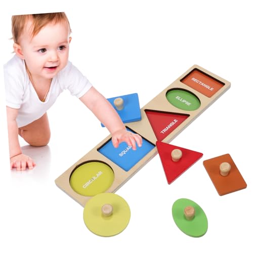 SUPVOX Montessori Holz Steckpuzzle Geometrische Formen Sortierspiel Bunter Greifpuzzle Vorschulkinder Feinmotorik Pädagogisches Lernspielzeug von Supvox