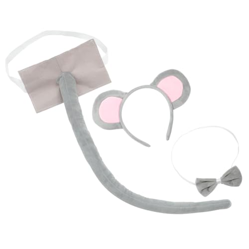 Supvox Mouse Kostüm Set Teilig mit Weichem Filzschwanz Verstellbares Cosplay Stirnband mit Tierohren und Fliege Tierkostüm Zubehör für Geburtstags und Halloween Party von Supvox