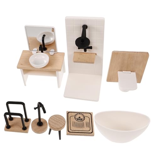 SUPVOX Puppenhaus Zubehör Realistische Badmöbel mit Dusch Accessoires Teiliges Set für Puppenhaus Spiel Handgefertigte Miniatur Bad Dekoration Leicht und Kompakt von Supvox