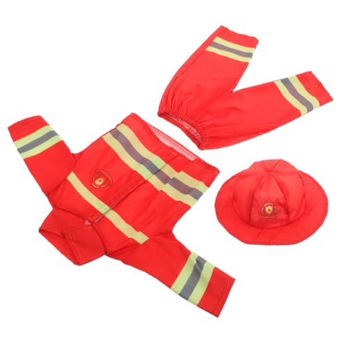 SUPVOX Puppenkleidung Feuerwehrmann Kostüm mit Helm Feuerwehr uniform für Mädchen Puppen Rollenspiel Feuerwehr Outfit für Puppen Vielseitiges Verkleidungsspielzeug für Halloween und von Supvox