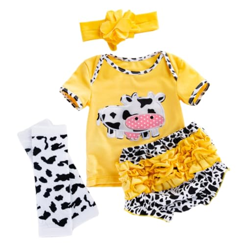 SUPVOX Puppenkleidung Teilig Baumwolle Cartoon Kurzarm Shirt und Shorts Gelb Kuhmuster Reborn Puppen Outfit für Jahre Mädchen von Supvox