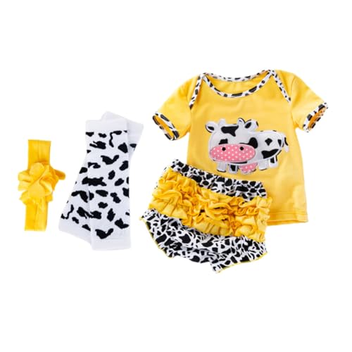 SUPVOX Reborn Puppenkleidung für Babypuppen Teiliges Mädchen Outfit mit Kurzarm Shirt Hose Haarband und Strümpfen Gelbes Kuh Design Passend für Neugeborene Puppen von Supvox
