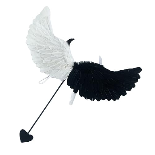 SUPVOX Schwarze Weiße Federflügel Damen Kostüm Flügel für Halloween Party Bühnenperformance mit Bequemen Schulterriemen und Leichtem Material von Supvox