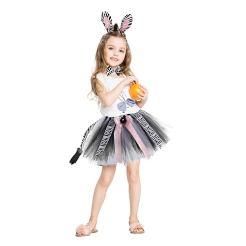 SUPVOX Zebra Kostüm für Leichtes Polyester Tutu Rock Zebra Ohren Stirnband und Fliege Robustes Dschungel Tierkostüm für Fasching Halloween Karneval Cosplay von Supvox