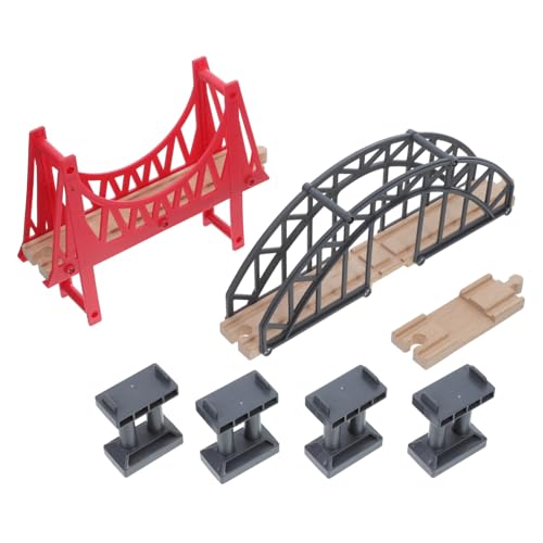 SUPVOX Zubehör Kunststoff Schienen Kreuzung Brücke Teiliges Set mit Grauer Kreuzbrücke und Roter Hängebrücke für Holzeisenbahn Szene von Supvox