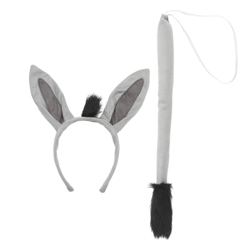 Supvox 1 Satz Eselstirnband -Schwanzsatz -Tier-Kostüm Eselsohren Erwachsener Die Tier Ohren haarreif Partyzubehör für Tierkostüme Tiere Schwanzstütze Tiere Ohr Stirnband Stoff Grey von Supvox