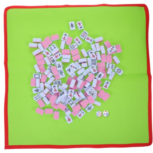 Supvox 1 Satz Mahjong Set für Reisen Tragbares Mahjong Spielset mit Tischdecke und Würfeln für Familienfeiern und Partys Einfach zu Transportieren von Supvox