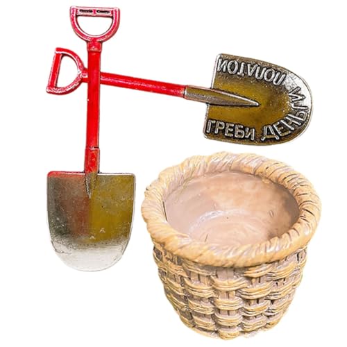 Supvox 1 Satz Mini-Schaufel Winziges Zuhause Miniatur Wohnkultur Feengarten Zubehör Mini-Sachen Klein Gefälscht Gartengreifer Mini-Dinge Schaufeln Zum Graben Korb Metall von Supvox