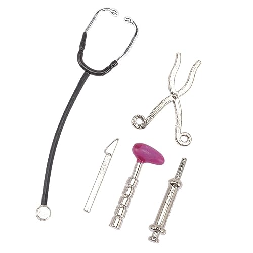 Supvox 1 Satz Mini-arztanzug Miniaturspritze Kinderarzt-spielset Arztkits Für Miniatur-Arzt-Werkzeuge Puppenhaus -Accessoire Simuliertes Arztstethoskop Mini-Arzt-Tools Legierung von Supvox