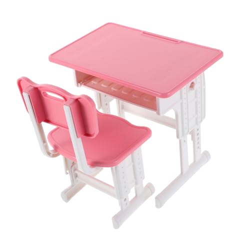 Supvox 1 Satz Miniatur Schreibtisch mit Stuhl Set Puppenhaus Möbel für Kinderzimmer Rosa Lernplatz Zubehör für Kreative und Fantasievolle Szenenbildung von Supvox