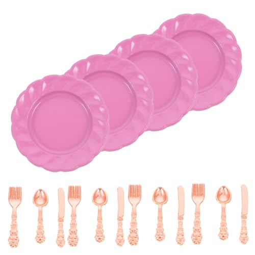 Supvox 1 Satz Miniaturbesteckset Geschirrset Dekoration Besteck Puppenhaus Miniatur-Dinge Miniatur-gabeln Mini- -dekore Mini-geschirrmodell Mini-hausteller Rose Gold Harz von Supvox