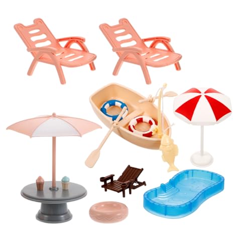 Supvox 1 Satz Puppenhaus Strandzubehör mit Sonnenschirm Strandliege und Schwimmring für Kreative Feengarten Dekorationen Supvox 1 Satz Puppenhaus Strandzubehör mit Sonnenschirm Strandliege und Schwimmring für Kreative Feengarten Dekorationen von Supvox