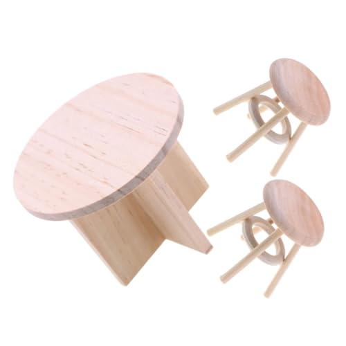 Supvox Miniatur Szene 1 Set Mini Tisch Und Stuhl Set Holz Puppenhaus Möbel Runder Tisch Esszimmerstühle von Supvox