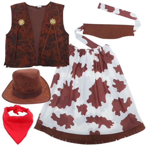 Supvox 1 Set Cowgirl-Halloween-kostüm Für Kleinkinder, Jungen, Westernkostüm Mit Hut, Bandana Und Weste, Ideal Für Geburtstagsfeiern Und Feiertagsfeiern, Mädchen von Supvox