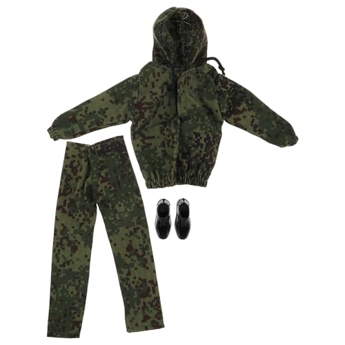 Supvox 1 Set Puppenkleidung im Militärstil: Armeekostüm-Set für 12 Zoll große Jungenpuppen mit Camouflage-Kapuzenpullover, Oberteil, Hose und Schuhen – Uniform im Militärstil von Supvox