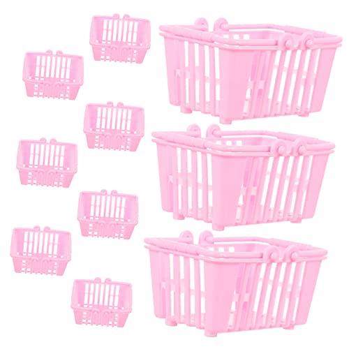 Supvox 10 STK. Puppenhaus Einkaufskorb Miniaturlager Lagerung Mini Körbe Klein Mini-einkaufskorb Für Puppenhaus Minikorb Zur Aufbewahrung Mit Griff Miniatur-aufbewahrungskorb Plastik Rosa von Supvox