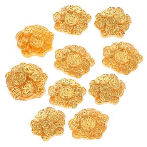 Supvox 10 Stück Gefälschte Deko Miniaturgeld Miniaturspielzeug Für Puppenhaus Micro Landscaping Decoration Realistisches Falschgeld Mini-puppenhauszubehör Piratenschatz Harz Golden von Supvox