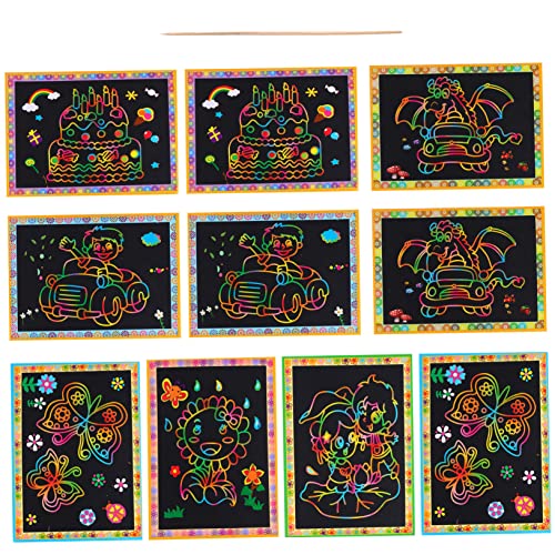 Supvox 10 Stück Magisches Kratzbuch Rubbelkarten Kunsthandwerk Gastgeschenk Handbemalte Rubbelkarten DIY Karten Feiertags-rubbellose Papier von Supvox