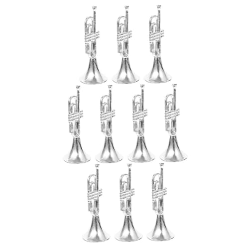 Supvox 10 Stück Musikinstrumentenmodell Winzig Trompetenverzierung Puppenhaus-trompete Dekoration Gold Kind Lebensechte Trompete Miniaturen Klein Musical Trompetenhandwerk Plastik Silver von Supvox
