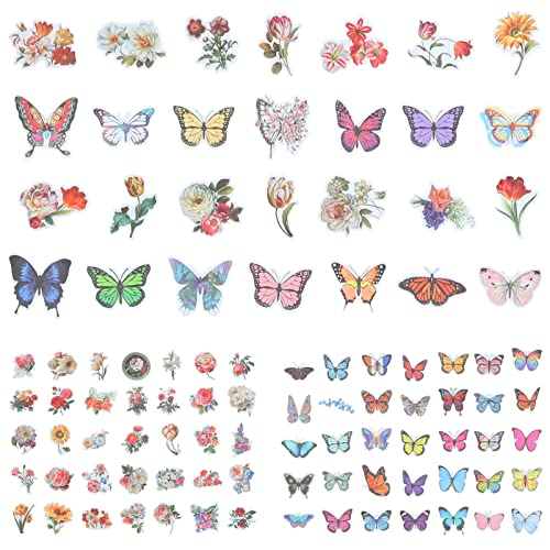 Supvox 100 Blatt Schmetterling Blumen Aufkleber Selbstklebende Sticker für Scrapbooking Wandkunst und Kreative Deko und Langlebig für Zuhause von Supvox