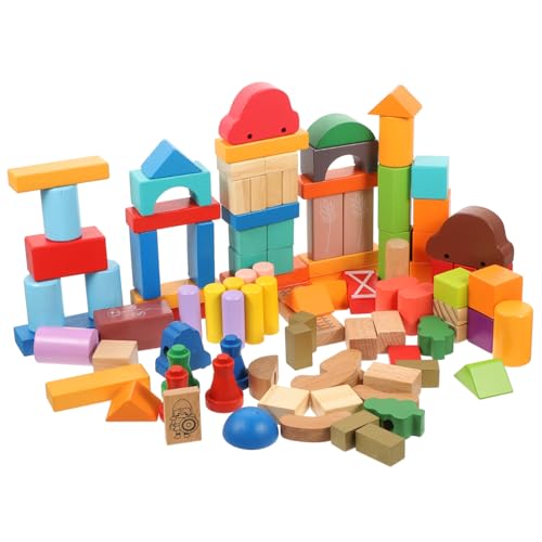 Supvox 100 Stück Großkornblockspielzeug Kleinkindbausteine Lernspielzeug Für Kleinkinder Bausteine ​​ Geometrische Blöcke Für Spielzeugbausteine Babybausteine Hölzern von Supvox